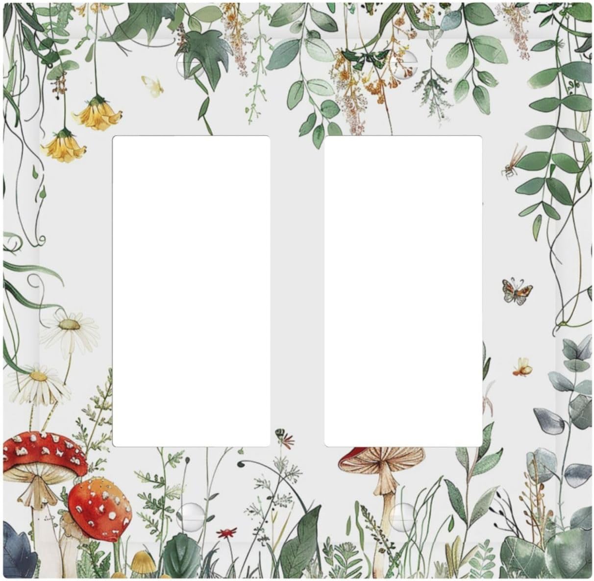 Decorative Outlet Covers Sage Plant Red Mushroom Butterfly Wild Flower 2 Gang Double Gfci Rocker Electrical Wall Panels Light Switch Cover Plate For Bed Room Kids Room Decor