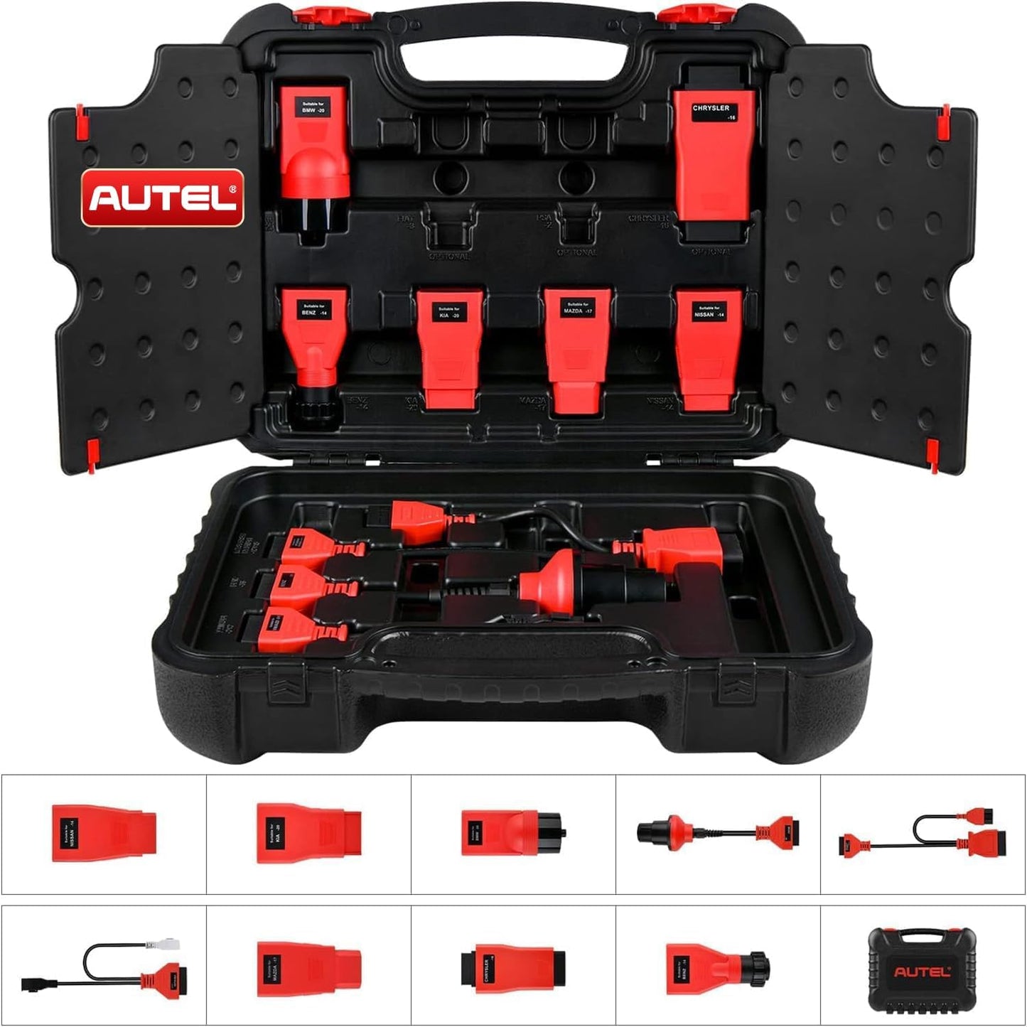 Autel MaxiSys MSOBD2KIT Non-OBDII Adapter Kit, 9PCS OBD Diagnostics Connectors w/Rugged Blow-Molded Carrying Case, Support All Autel Scanners MSUltra MS919 MS909 Elite II MS906 Pro MK808S MX900 MK900