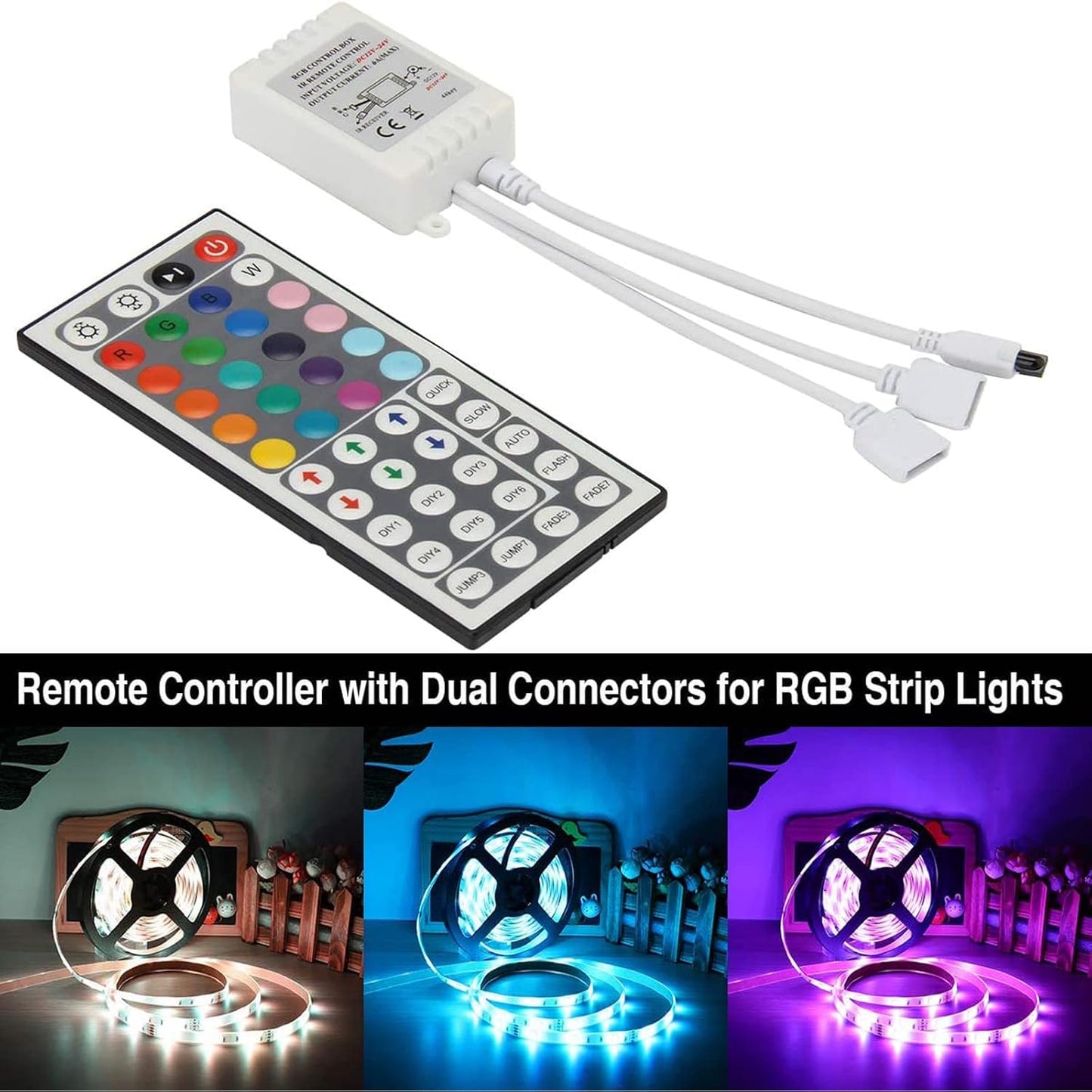 SUPERNIGHT RGB Light Strip Remote Controller, 2-in-1 4 Pin Dimming Dimmer Brightness Flash Mode Control Options for LED Tape Light,12V DC LEDs Rope Lighting (2 Ports)