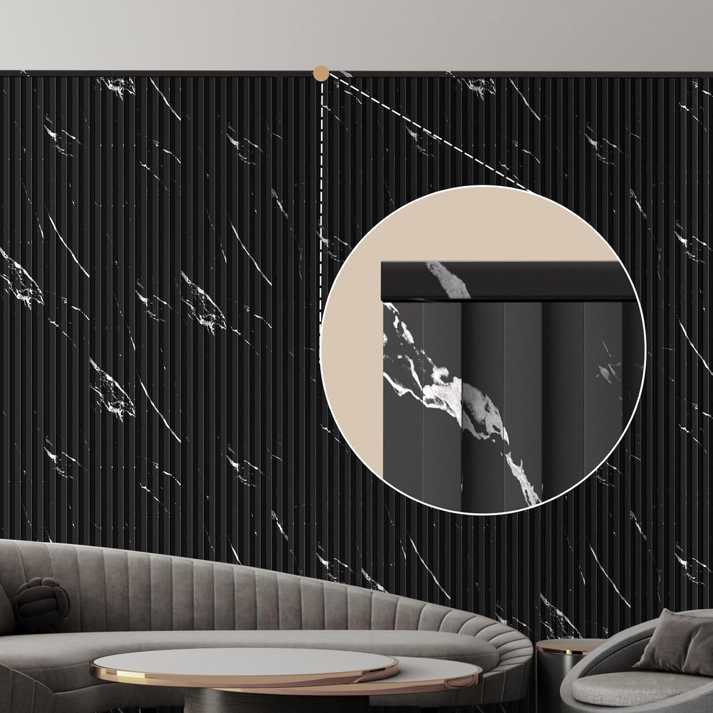 OUZUGIE 8-Pack 57 Inches, WPC Slat Wall Panel Trim,Corner Guard for High Grille (Black Marble-1)
