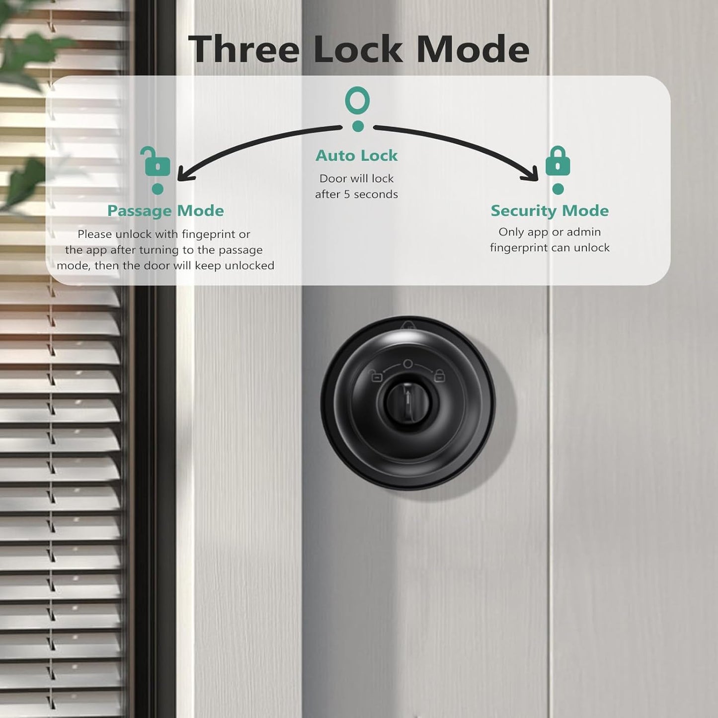 GeekTale Fingerprint Door Lock, Smart Lock with App, Biometric Door Lock, Thumbprint Door Knob, Smart Fingerprint Door Knob for Bedroom, Office, Apartment