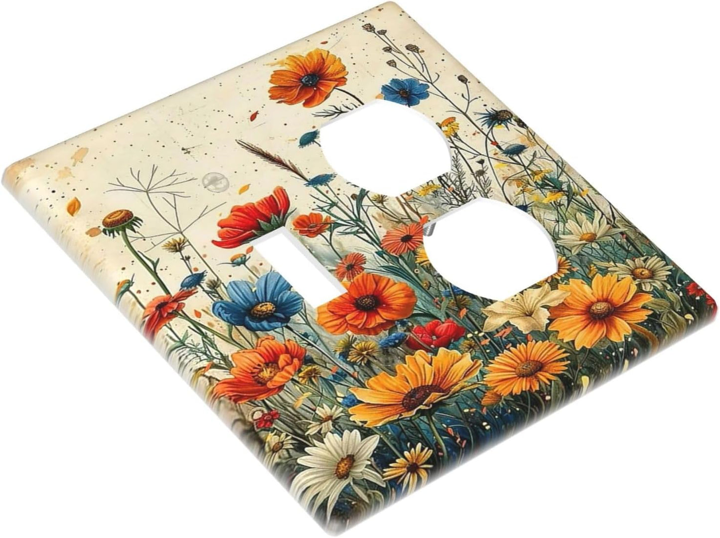 Outlet Covers Colorful Flowers Wildflowers Plants Orange Yellow Blue 1 Toggle 1 Duplex Switch Plate Covers Electrical Light Switch Cover Plate Decorative Wall Plate Socket Cover for Home Farmhouse