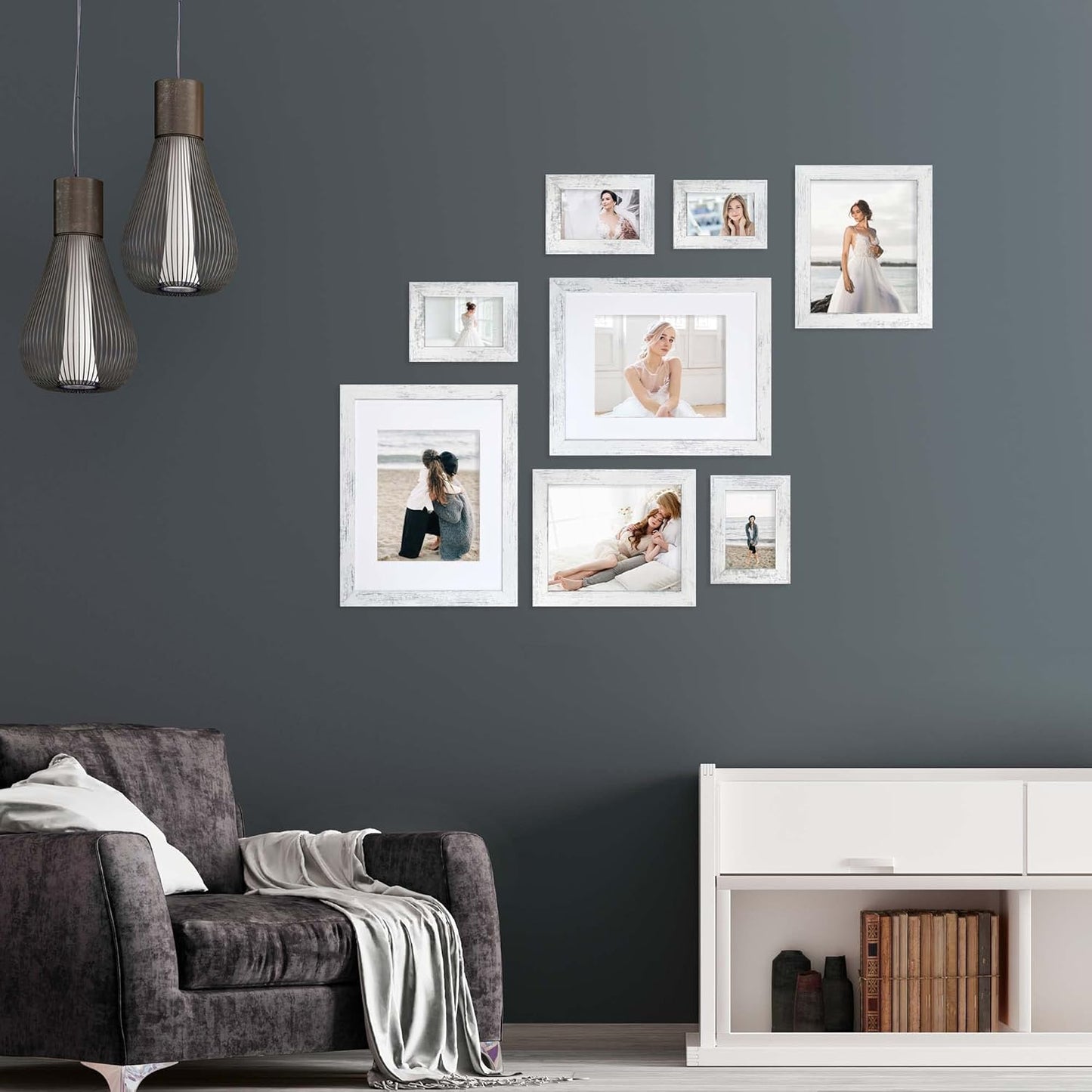 iRahmen 8x10 Picture Frame Set of 4, High Definition Glass Distressed White Frame, 8 x 10 Wood Photo Frames for Tabletop Display and Wall Mounting