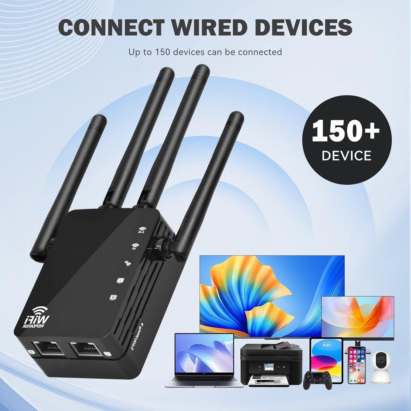 WiFi Extender Signal Booster, Dual-Band 5GHz/2.4GHz 1200Mbps Repeater, Covers Up to 13,888 sq.ft & 150 Devices, Long-Range Internet Booster for Home, Garage, Basement, Outdoor, WPS Easy Setup