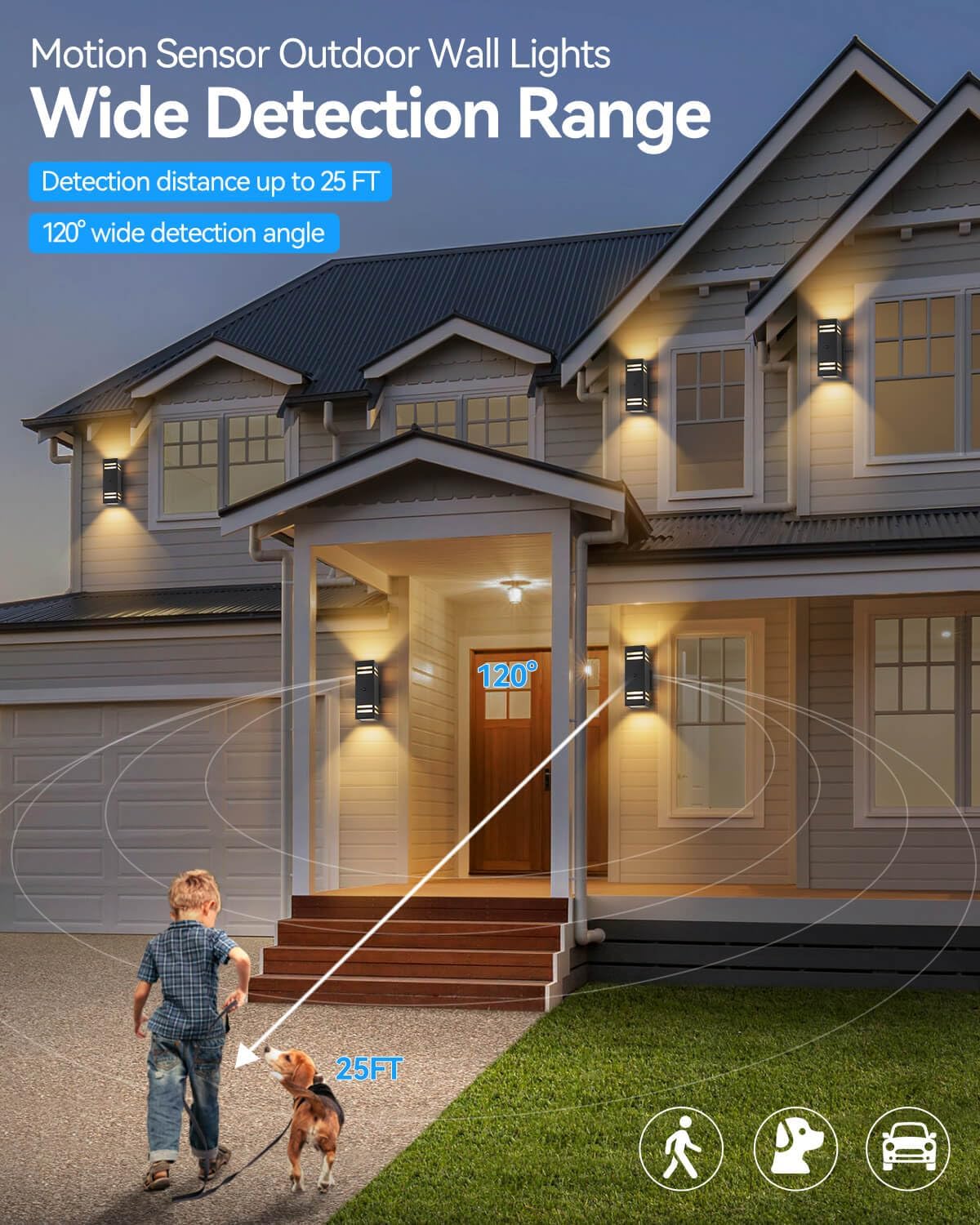 Motion Sensor Outdoor Lights, Modern Outdoor Wall Lights with E26 Base, Black Motion Detector Lights for Outside, Waterproof Sconce Exterior Lights for House Porch Front Door, Bulbs Included