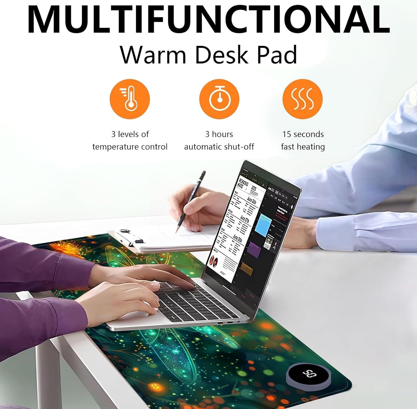 Heated Mouse Pad with 3 Levels Heated & 3 Hours Auto Shut-Off Mouse Pad for Warming Hands in Office Home, 31.5" x 13"Large Safe Desk Mat Hand Warmer，Glowing Dragonfly