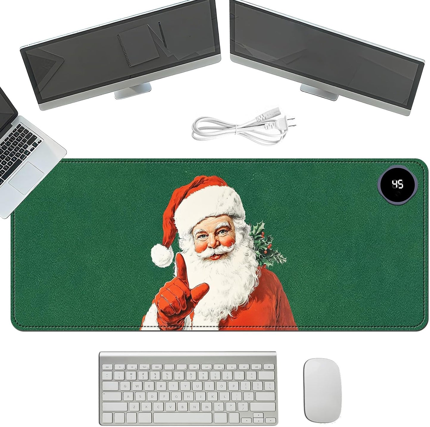 Heated Mouse Pad with 3 Temperature Settings(104°F–122°F),Large 31.5x13 Inch PU Leather Heated Desk Mat,Waterproof Warming Pad for Office,Gaming & Cold Hands Relief,Santa Christmas
