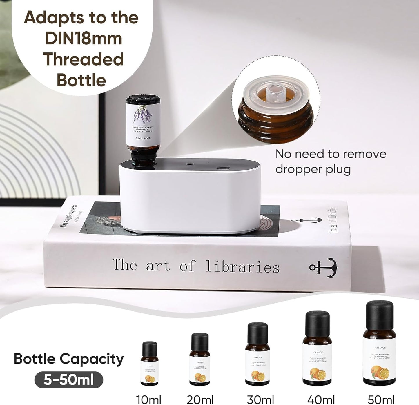 Waterless Diffuser for Essential Oil, Battery Operated Scent Air Aromatherapy Diffuser, Mini Aroma Diffusers with 3 Intermittent Mist Modes, Cycle Start for 400-700 sq.ft Home Office Bedroom
