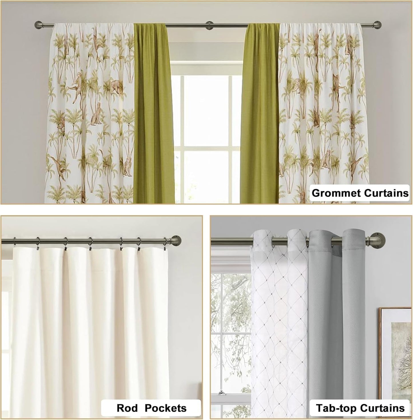 Industrial Curtain Rods 18 to 144 in,Blackout Curtain Rod,Adjustable Length,1 in Diameter Pipe,Wall or Ceiling Mounted,for Bedroom and Living Room (Antique Silver 18” to 144”)