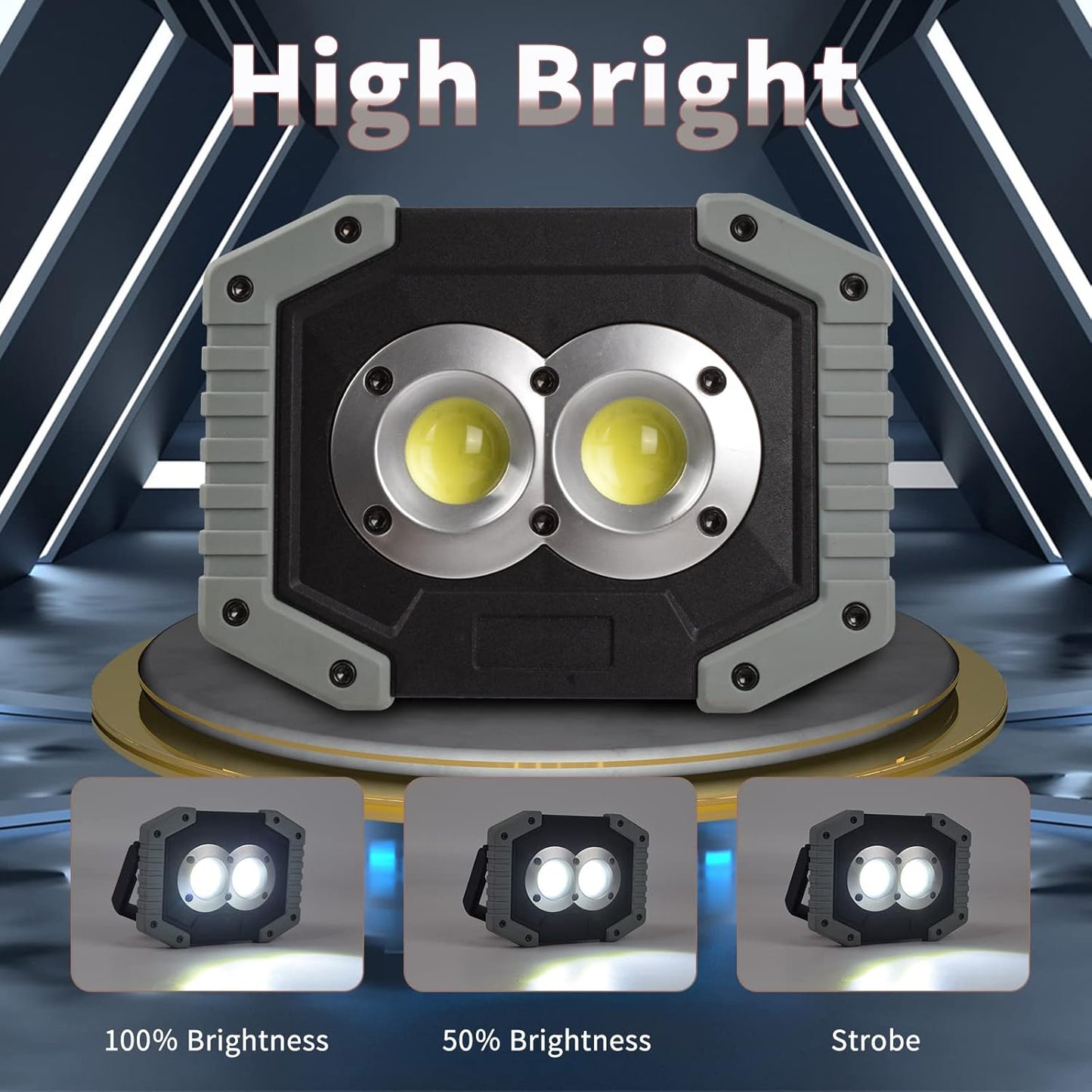 OTYTY LED Work Light 2-Pack, 30W 1500LM Portable Rechargeable Flood Lights with Magnetic Base, 4200mAh Battery for Outdoor, Camping, Hiking, Emergency, Car Repairing, Job Site Lighting (W839 Grey)
