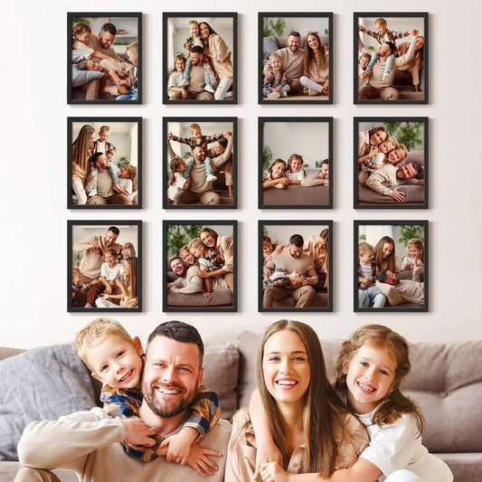 Renditions Gallery Set of 12, 11X14 Custom Photo Prints with Real Wood Picture Frames. Create Personalized Photos with Peel & Stick Photo Frames. Black Frame