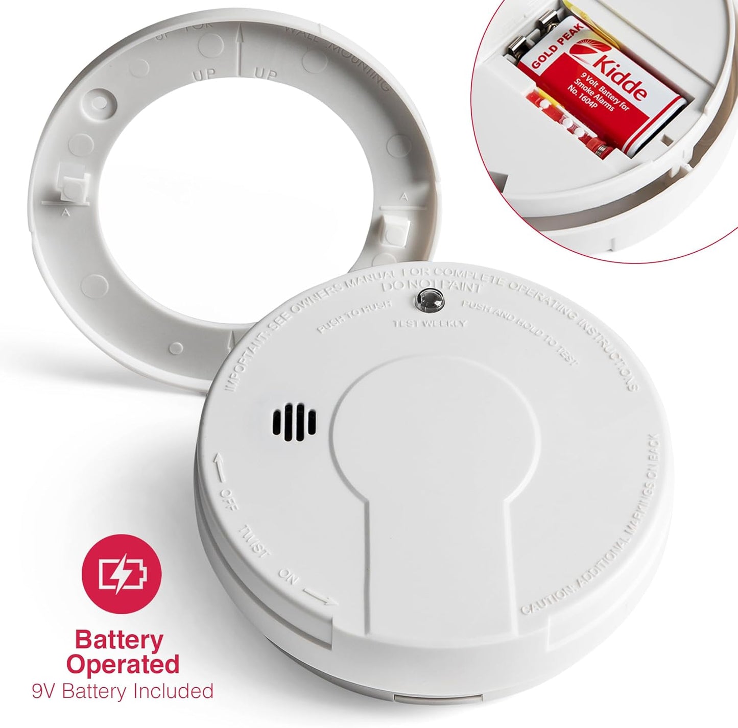Kidde Smoke Detector, 9-Volt Battery Operated, Photoelectric Smoke Alarm, Battery Included