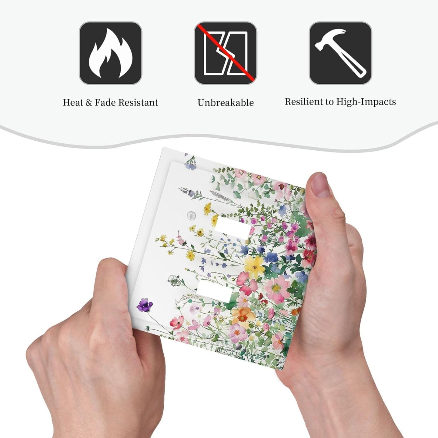 Decorative Switch Plates Boho Colorful Flowers Plant Rustic Wildflower 2 Gang Double Toggle Outlet Light Switch Cover Wall Plate Electrical Faceplate for Bed Room Bathroom Decor