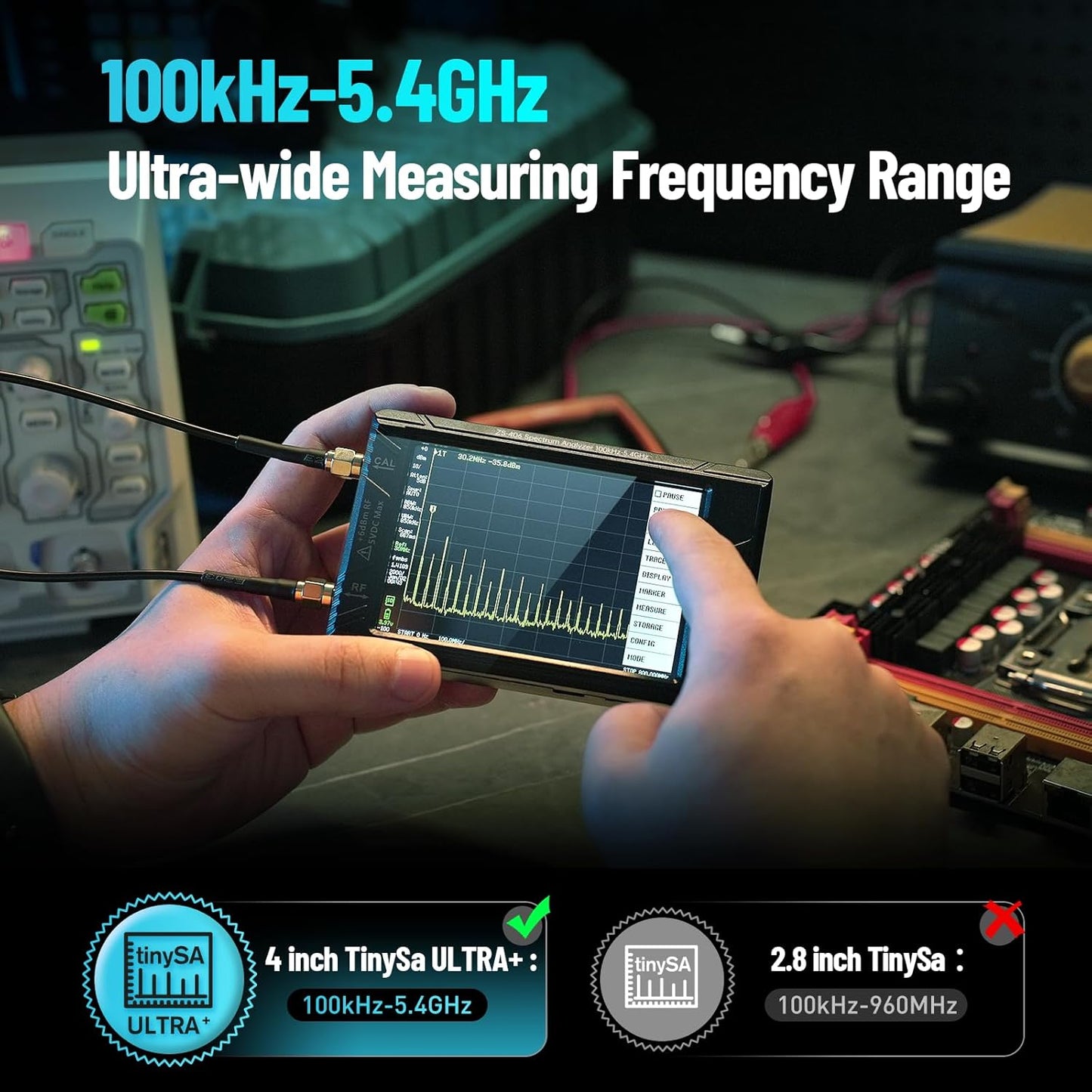 SEESII TinySA Ultra+ ZS406 5.4GHz Spectrum Analyzer with Hard Case: 4 inch Portable RF Test Kit with EVA Waterproof Shockproof Protective Shell for Ham Radio, Field Testing, V0.4.6.1