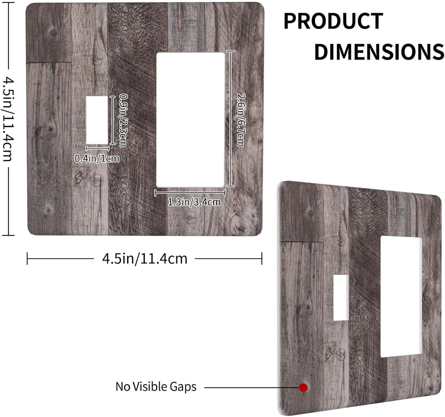 Outlet Covers Rustic Dark Grey Wood Retro Country Wooden 1 Toggle 1 Rocker Combination Decorative Wall Plate Electrical Switch Plates Light Switch Cover Plate for Farmhouse Cabin Decor