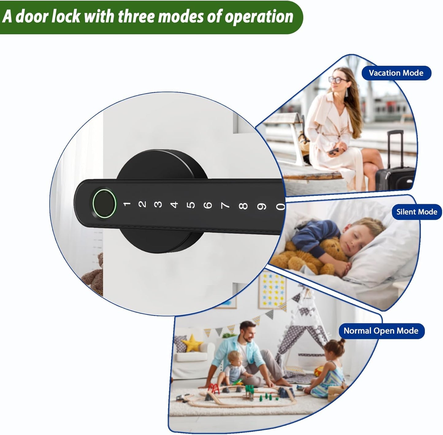 Smart Electronic Fingerprint Door Lock, Keyless Entry with Handle, Codes, APP, IC Cards, Fingerprints, Keys, for Home Bedroom Apartment (Black)