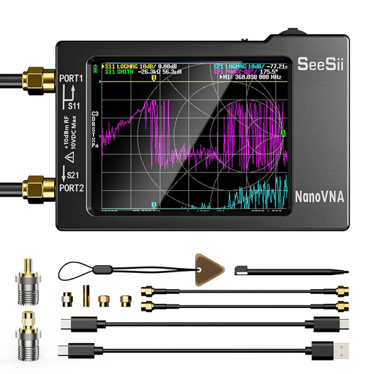 SEESII Nanovna-H Vector Network Analyzer with SMA Adapter, HW3.6 10KHz-1.5GHz MF HF VHF UHF Antenna Analyzer, Measuring S Parameters, Voltage Standing Wave Ratio,Phase,Delay,Smith Chart