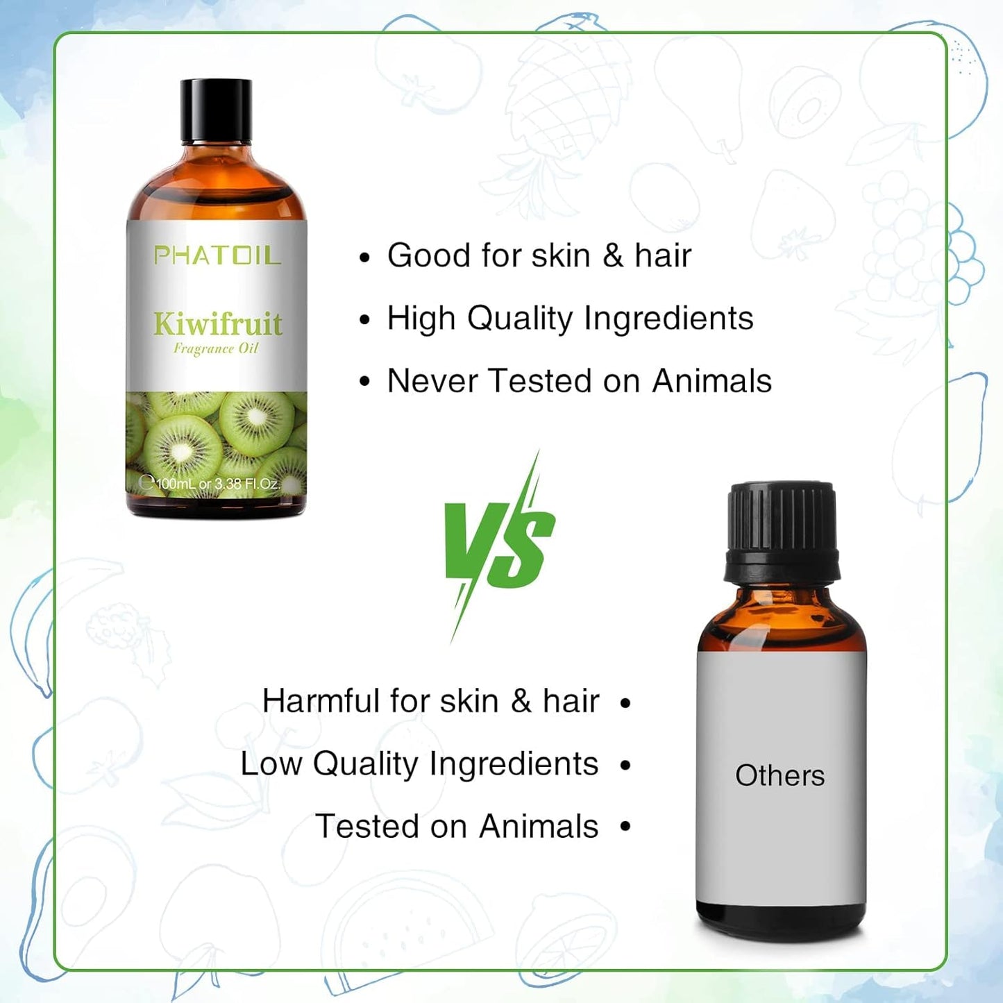 PHATOIL 3.38FL.OZ Kiwifruit Fragrance Oils for Aromatherapy, Essential Oils for Diffusers for Home, Perfect for Diffuser, Yoga, Skin Care, DIY Candle and Soap Making - 100ml