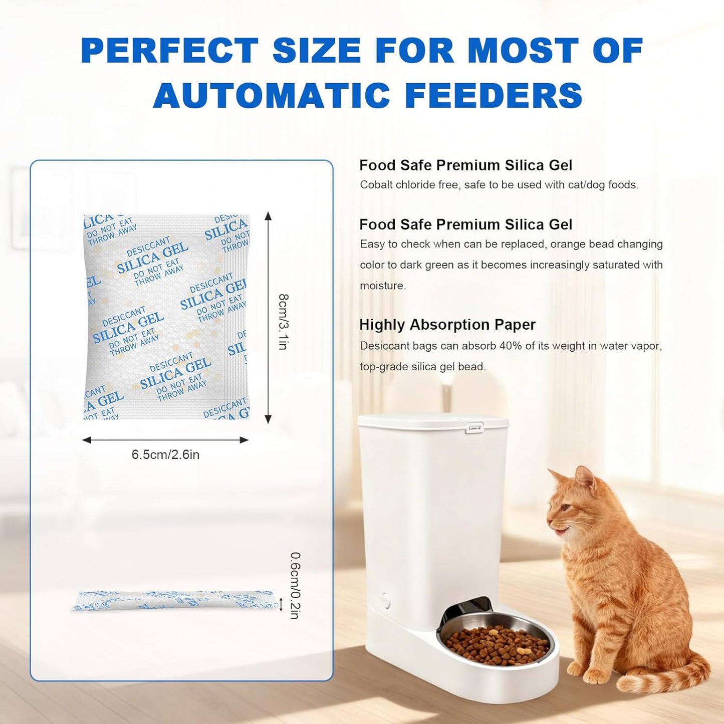 Pet Food Desiccant Bag for Most Smart Feeders, 24 Packs Replaced Desiccant Bags with Color Indicating for Automatic Cat Dog Feeder, Desiccant Bag Replacement