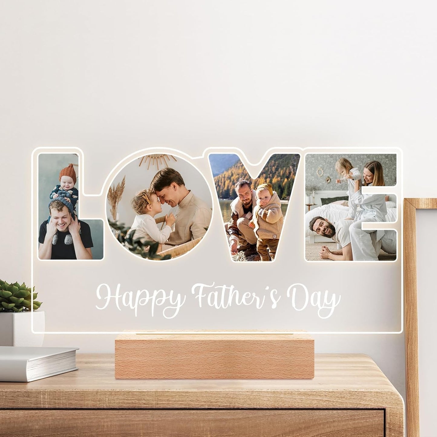 Custom Picture Frames with Photo, Customized Picture Frame, Personalized Photo Frame with Night Light, Personalized Valentines Day Gifts for Dad