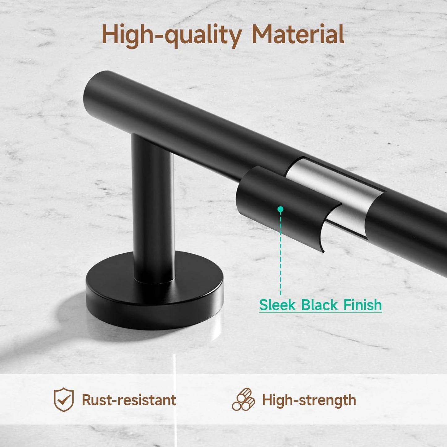 USHOWER Matte Black Bathroom Hardware Set, Modern 24-Inch Towel Bar Set Wall Mounted, Durable SUS304 Stainless Steel Bathroom Accessories Set, 4-Piece