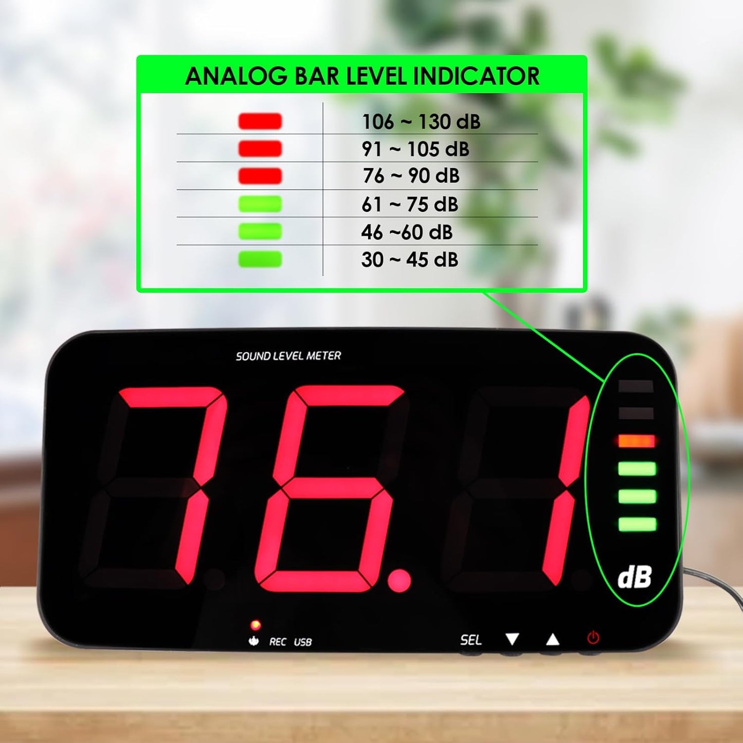 Decibel Meter Recorder 13 Inches Sound Level Meter, Wall Mount Noise Meter for Classroom Sound Meter with 16.4ft Sensor, Buzzer Alarm and Unlimited Data Logging, Noise Meter Decibel for Studio, Home