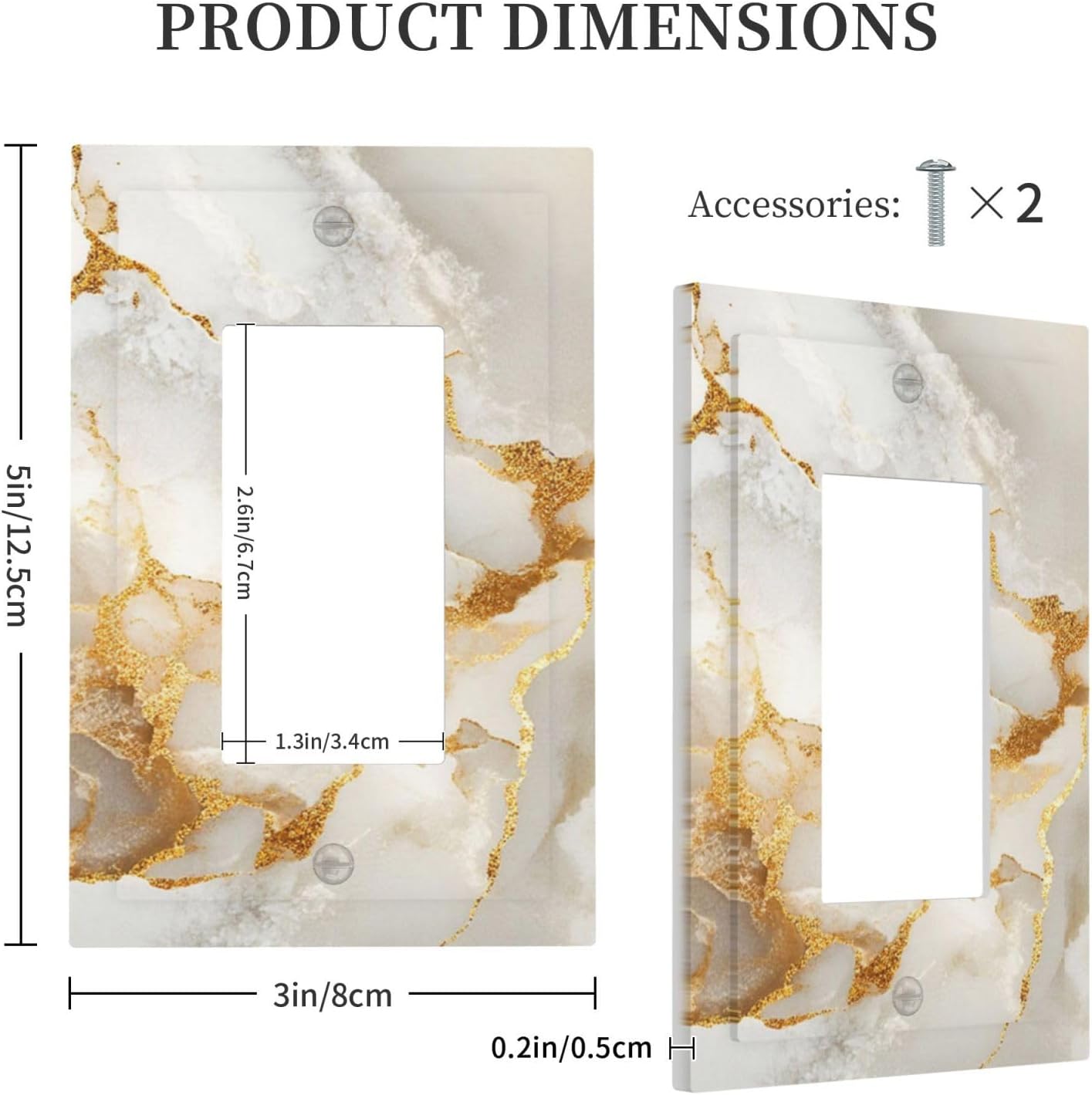 Gold Marble Crack Simple Abstract Print Decorative Outlet Covers 1 Gang Single Rocker Light Switch Cover Plate Wall Plates GFCI Faceplate for Bathroom Kitchen Home Decor