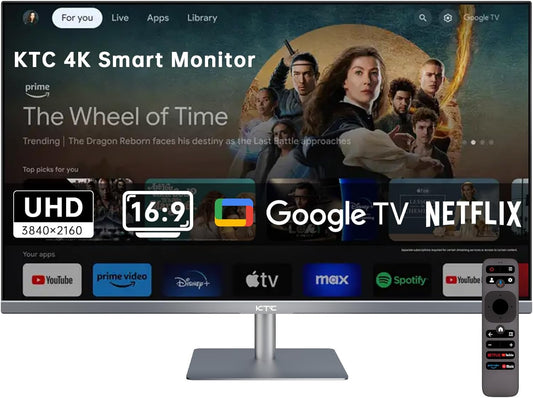 KTC 32 Inch 4K Smart Monitor, Google System UHD (3840x 2160) Smart Monitor with Speakers, Netflix Licensed, Type-C 65W PD, WirelessDisplay, HDR, Bluetooth, Hey Google Voice Remot, VESA Support, A32Q8
