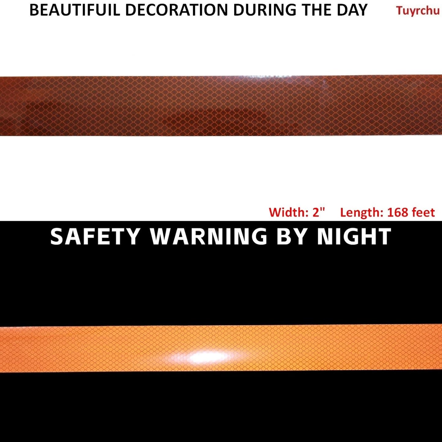 Non Fading Brown Reflective Tape Outdoor Waterproof 2 inch Wide, High Visibility Warning Industrial Marking Tape, Safety Stickers (168 feet)