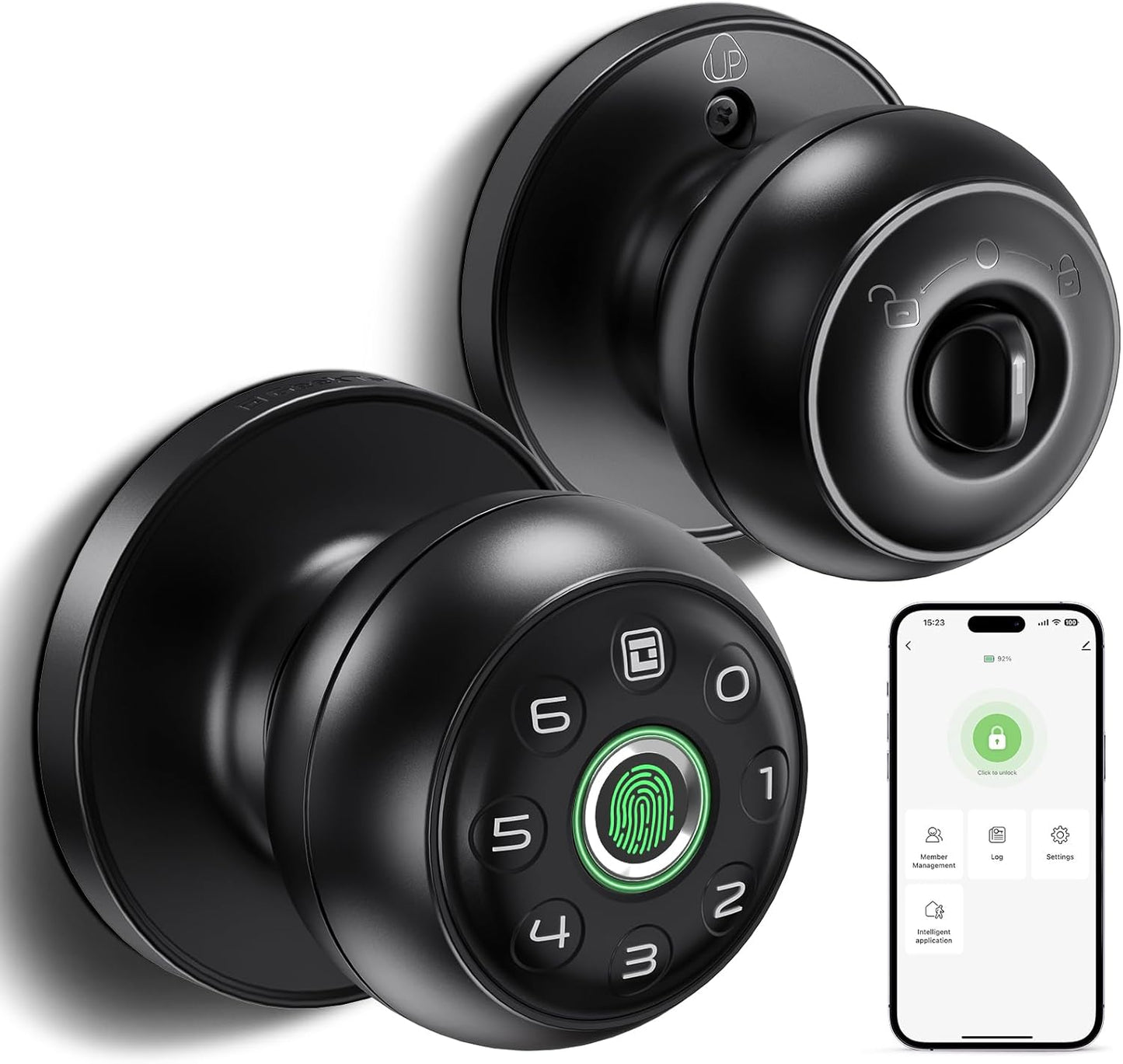 GeekTale Fingerprint Door Lock, Smart Lock with App, Biometric Door Lock, Thumbprint Door Knob, Smart Fingerprint Door Knob for Bedroom, Office, Apartment