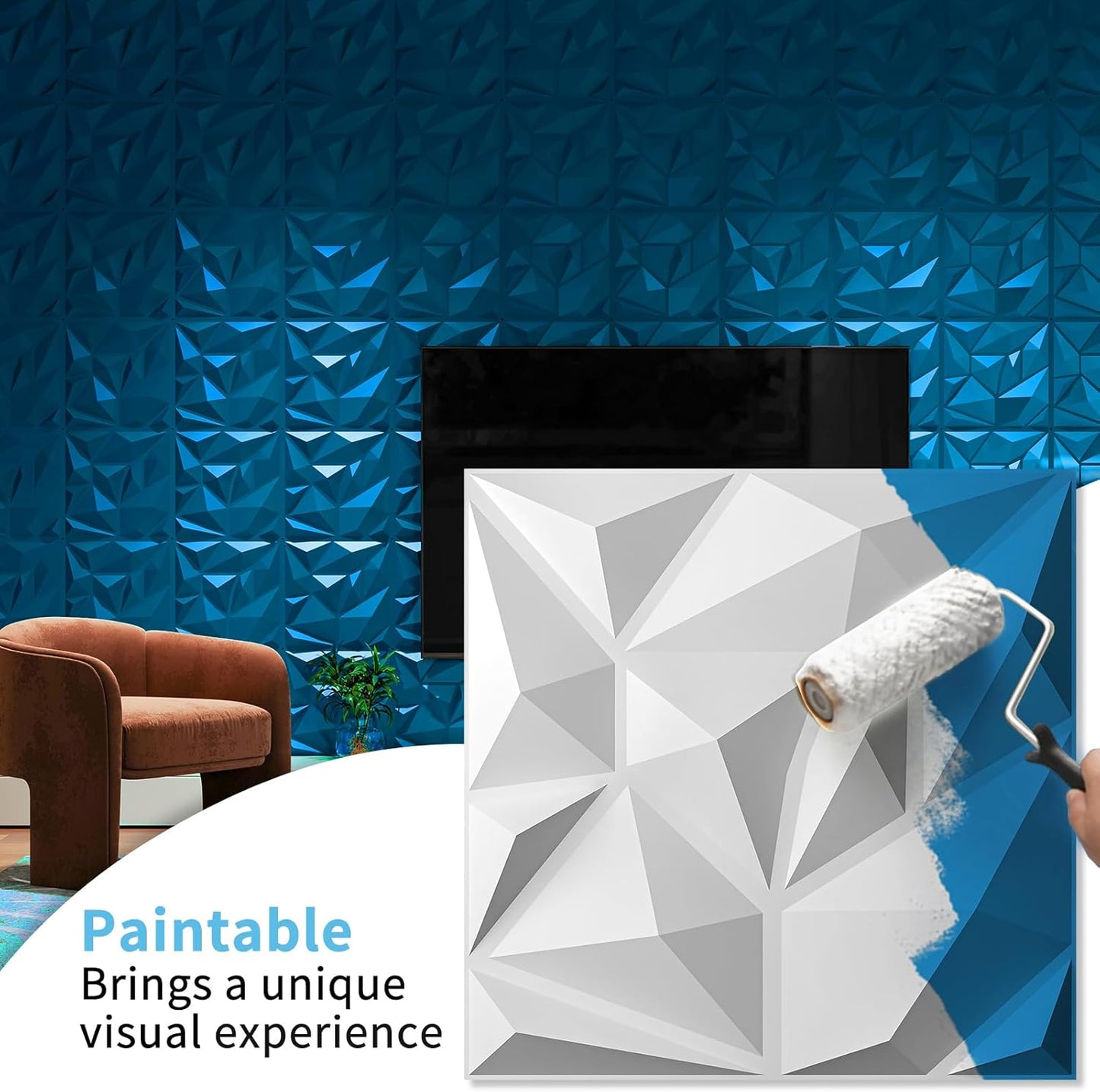 Art3d 100 Pack Decorative 3D Wall Panels, 97 Sq.Feet PVC Interior Wall Décor, 11.8"x11.8", White
