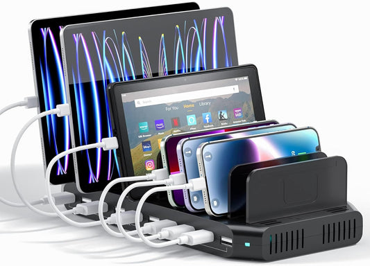 Alxum 60W 10 Port USB Charging Station Multiple Charger Station, USB Organizer Stand for iPad, iPhone Xs Max, X, 8 Plus, Samsung Galaxy, Google Pixel, LG stylo, Black (60W)