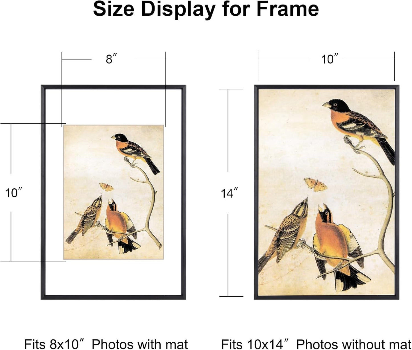 10x14 Picture Frame, Black Aluminum Metal Photo Frames with HD Glass, Fits 8x10 with Mat or 10 x 14 without Mat, Display for Wall
