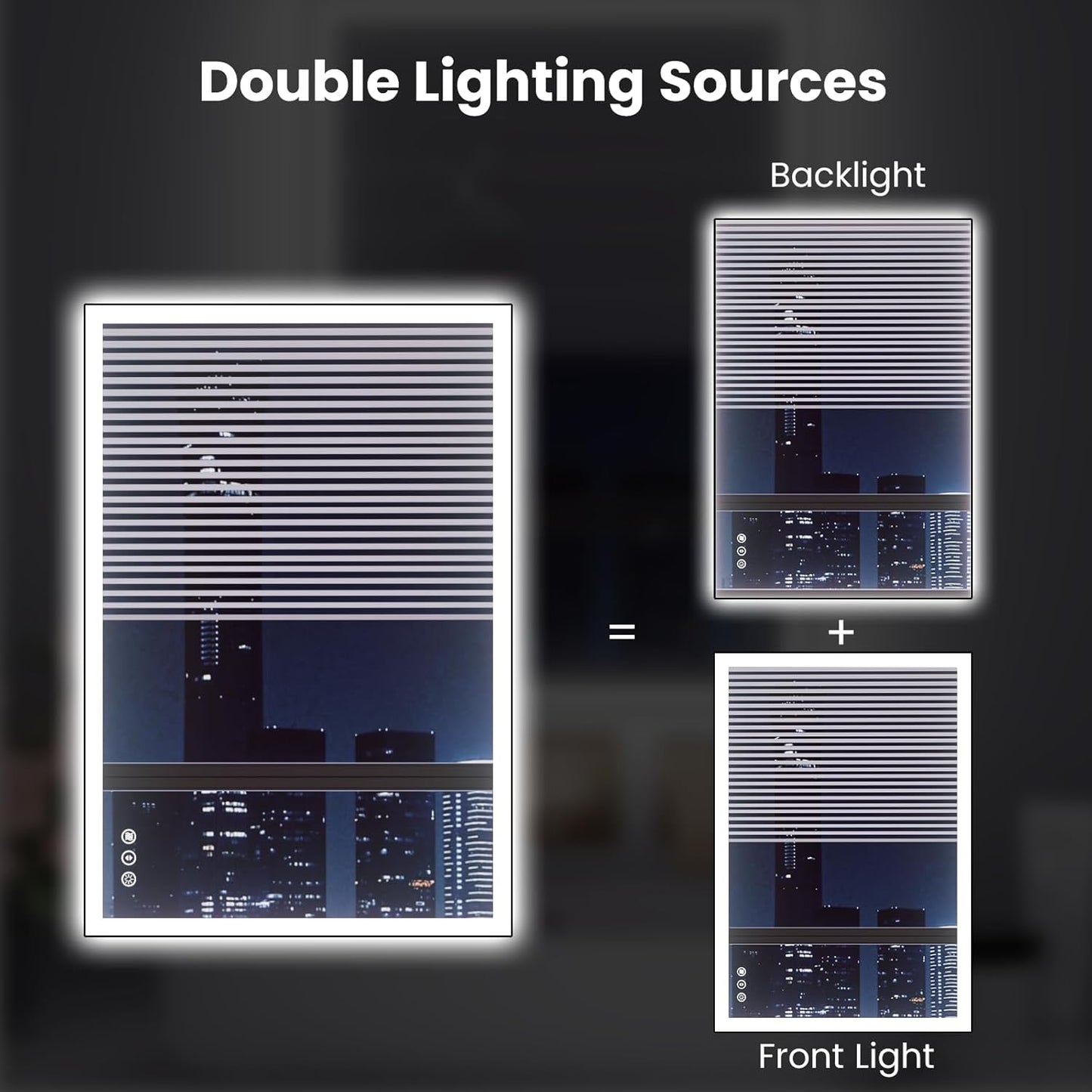 WTTY 20"X28" LED Bathroom Mirror with Black Frame, Bathroom Vanity Mirror with Lights for Wall, Front Light and Backlit, Anti-Fog, Dimmable, 3 Colors, Shatterproof, Memory, Horizontal/Vertical