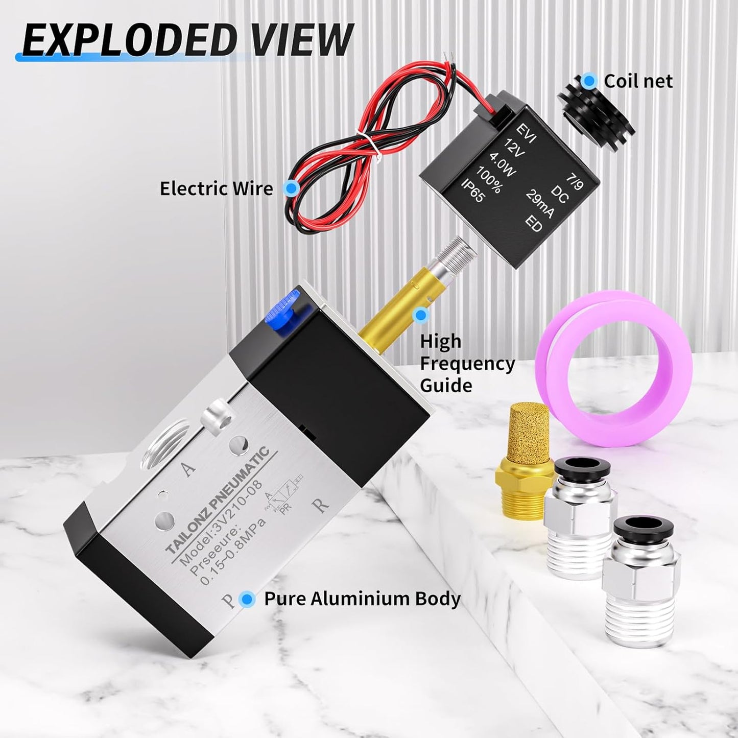 TAILONZ PNEUMATIC 1/8"NPT Solenoid Valve 3V110-06 DC12V Single Coil Pilot-Operated Electric 2 Position 3 Way Connection Type (Outlet wire)