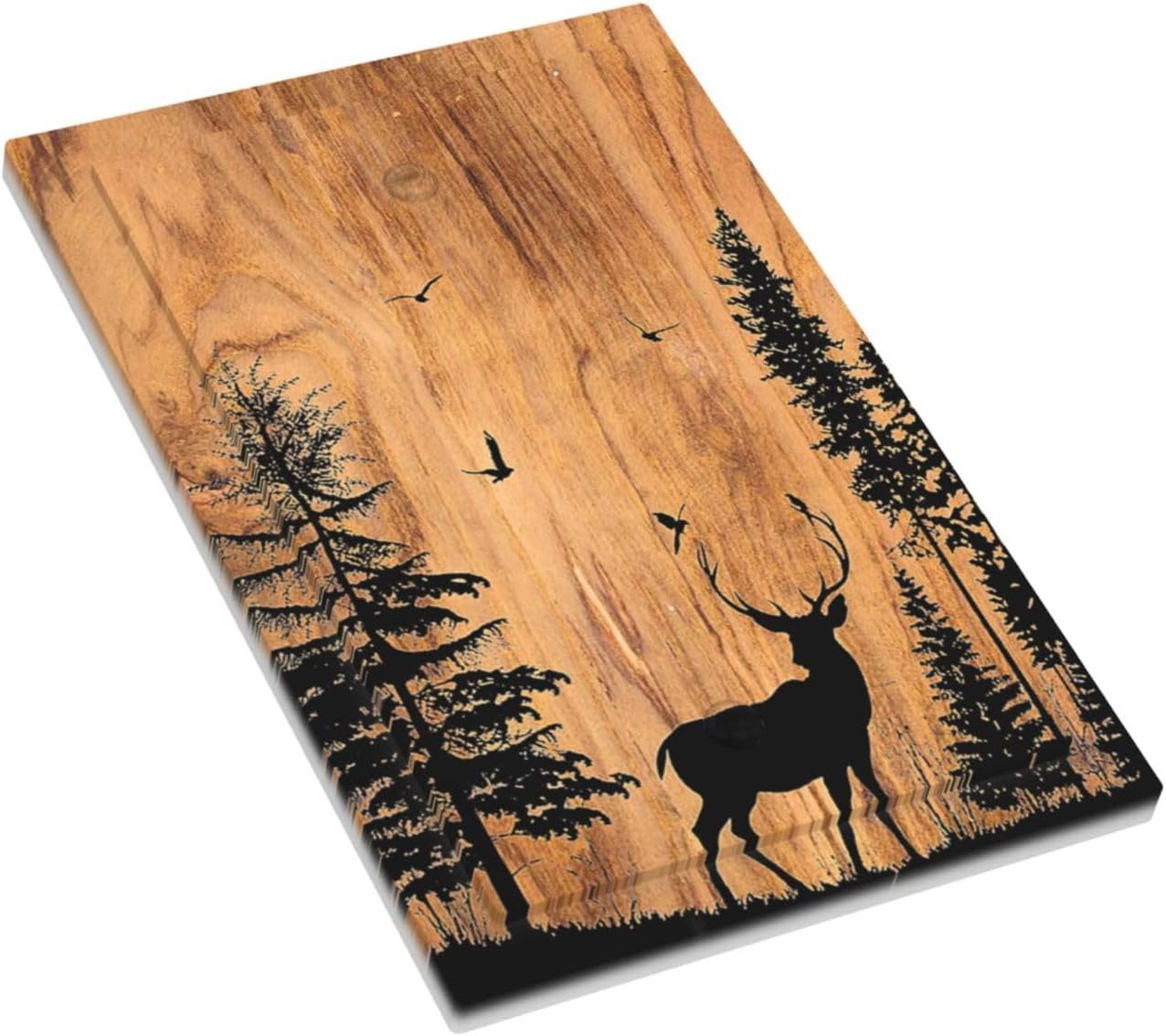 Light Switch Cover Plate Rustic Farmhouse Orange Brown Pine Tree Deer Wood Grain 1 Gang No Device Blank Electrical Wall Plates Faceplate Decorative Switch Plate for living Room Cabin Decor