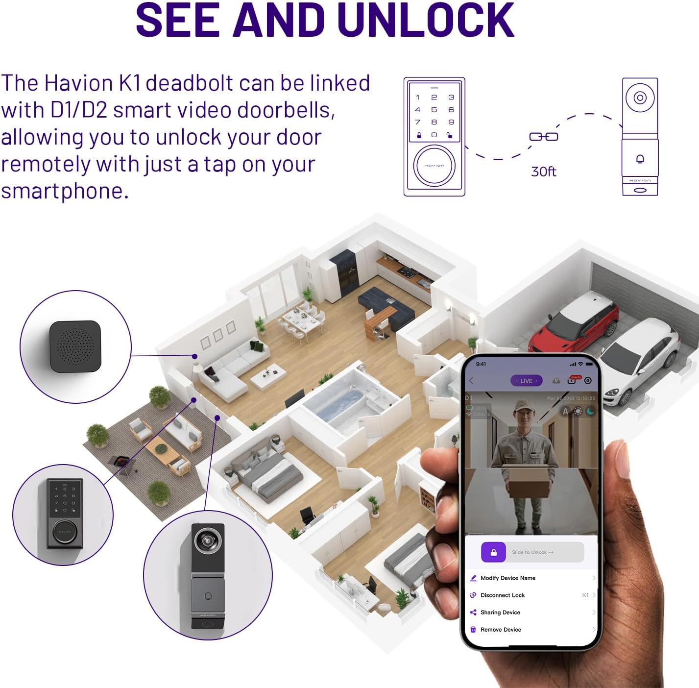 Wireless Video Doorbell w/ Smart Lock Set - Incl. Chime, Dual Cameras, 5MP 3K QHD, 2'' Screen & 32GB eMMC, Motion Detection & Real-time Alert, 2-way Audio, Door Bell and Keyless Entry Front Door Lock