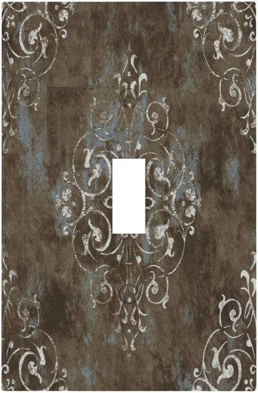 Decorative Light Switch Plate Covers Gothic Vintage Abstract Brown Patterns 1 Gang Wall Plate Single Toggle Switch Cover Plate Jumbo Electrical Switchplate Receptacle Faceplate for Bedroom