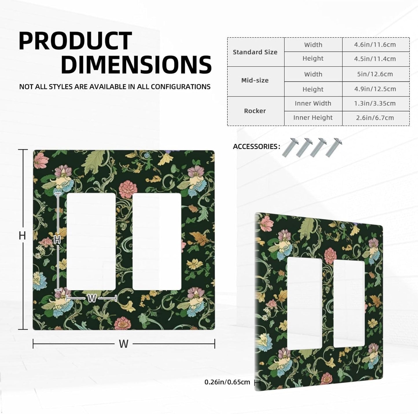 Decorative Outlet Covers Vintage Green Leaf Plant Rustic Pink Flower 2 Gang Wall Plate Double Rocker Two Switch Wall Cover Plate Jumbo Dual GFCI Faceplate for Home Decor