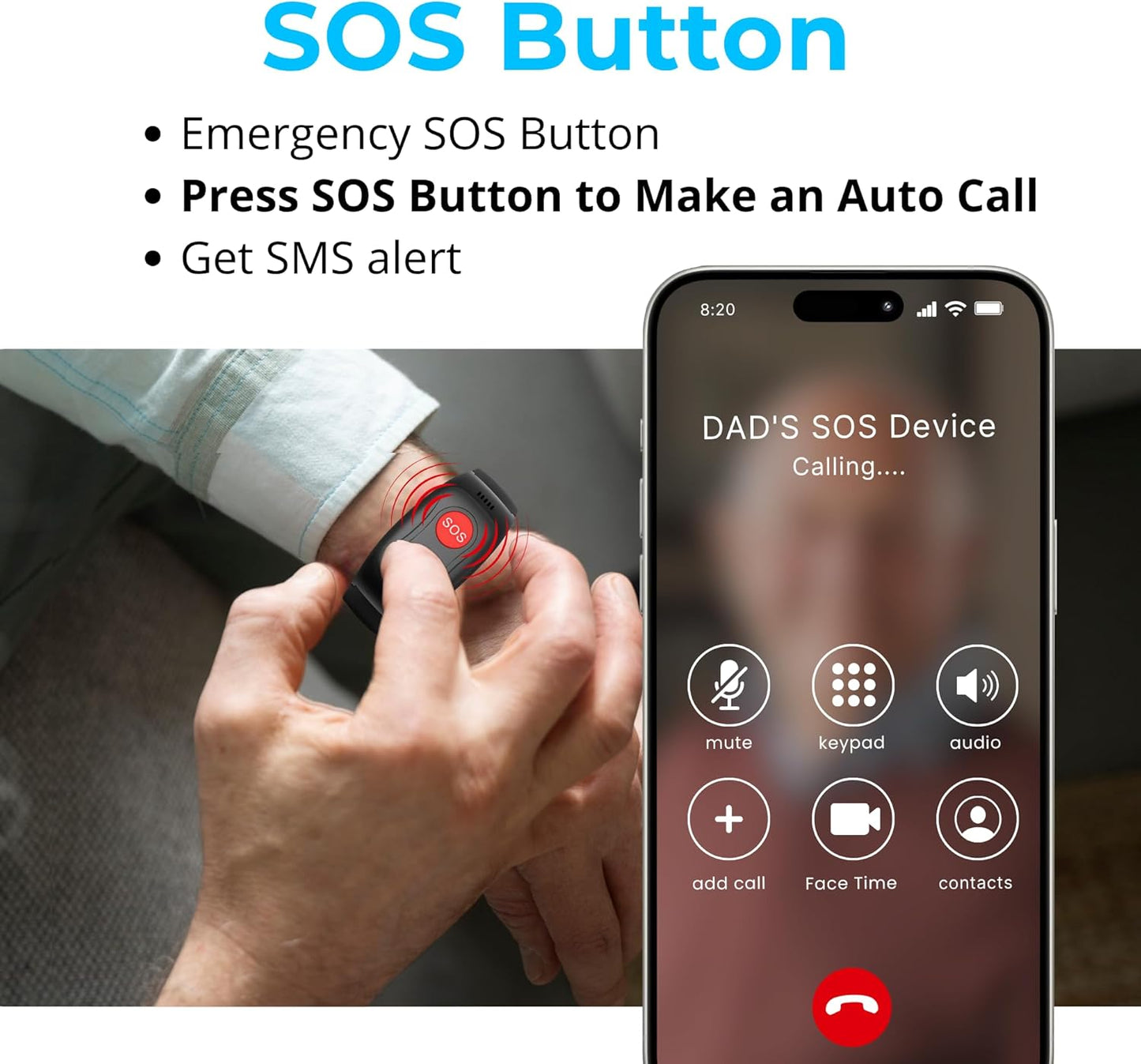 SecuLife SOS Wristband,Fall Detection, GPS Safety Bracelet for Seniors – SOS Button, Geo-Fencing, 2-Way Calling & Caregiver Tracking – Medical Alert Device, Simple & Reliable Alert System