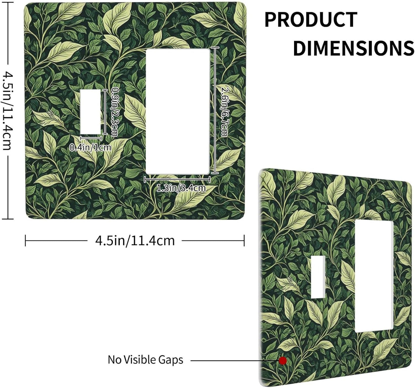 Vintage Green Plant Leaves 2 Gang Combo 1 Toggle 1 Rcoker Light Switch Covers Decorative Switch Plates Electrical Switch Plates and Outlet Covers for Home Art Decor 4.5 X 4.5 IN