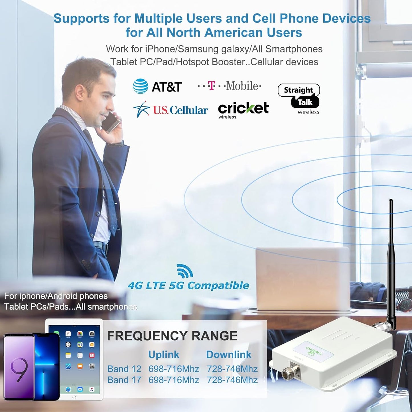 AT&T Cell Phone Signal Booster Amplifier & Repeater | FCC Approved for 5G 4G LTE Band 12/17 | Covers 4,000 Sq Ft, Easy Setup