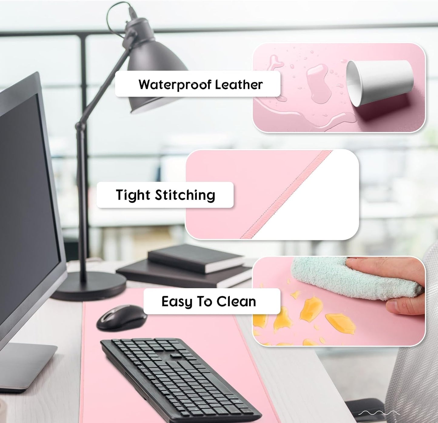 Konohan Heated Large Desk Mat PU Leather Warm Mouse Pad with 5 Heating Level & 4 Hour Auto Shut-Off Heating Keyboard Pad Warmer Gaming Mice Mat Only Supports 110v(Pink Color,23.6"x 14.2")