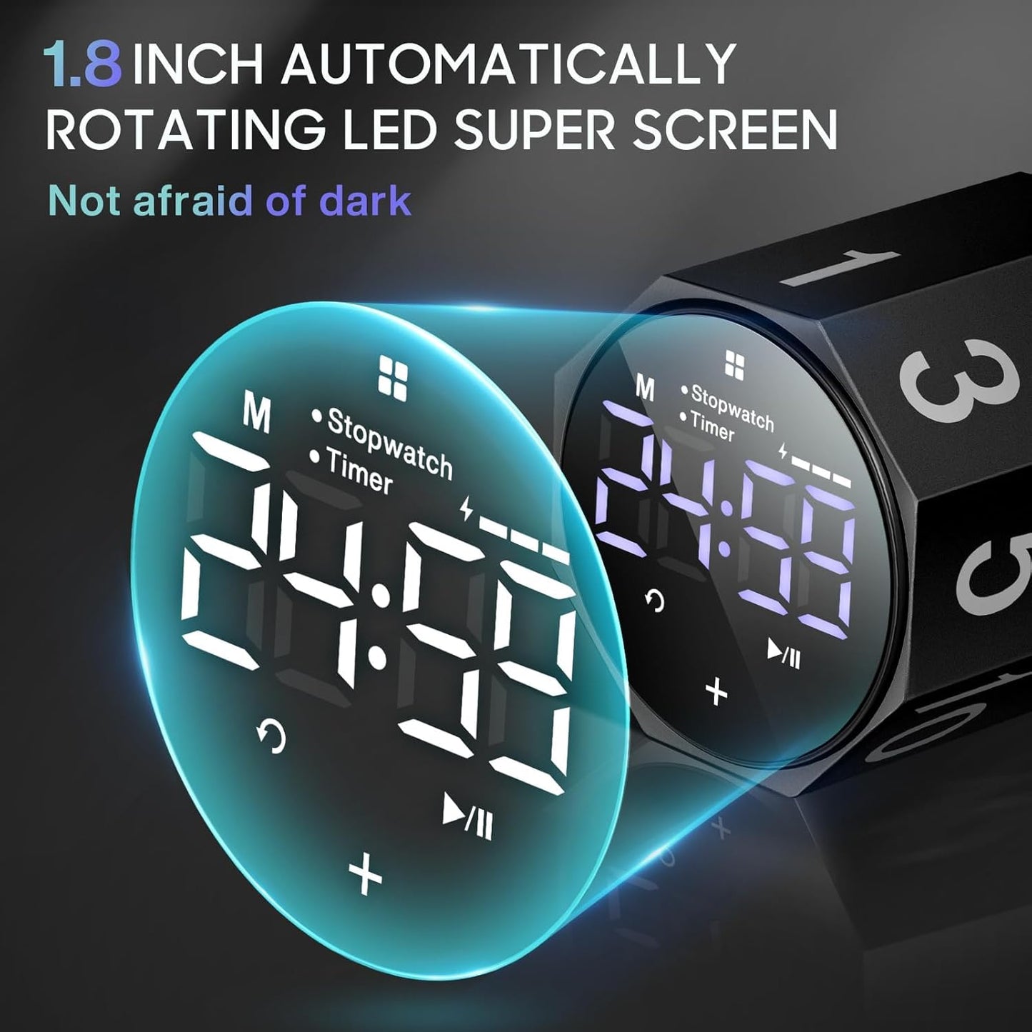 MIAOKE Pomodoro Timer-Aluminum Alloy Frosted Metal LED Large Screen Digital Automatically Rotated Display, Focus Efficient Management on Work and Study, Office, Living Room-Black