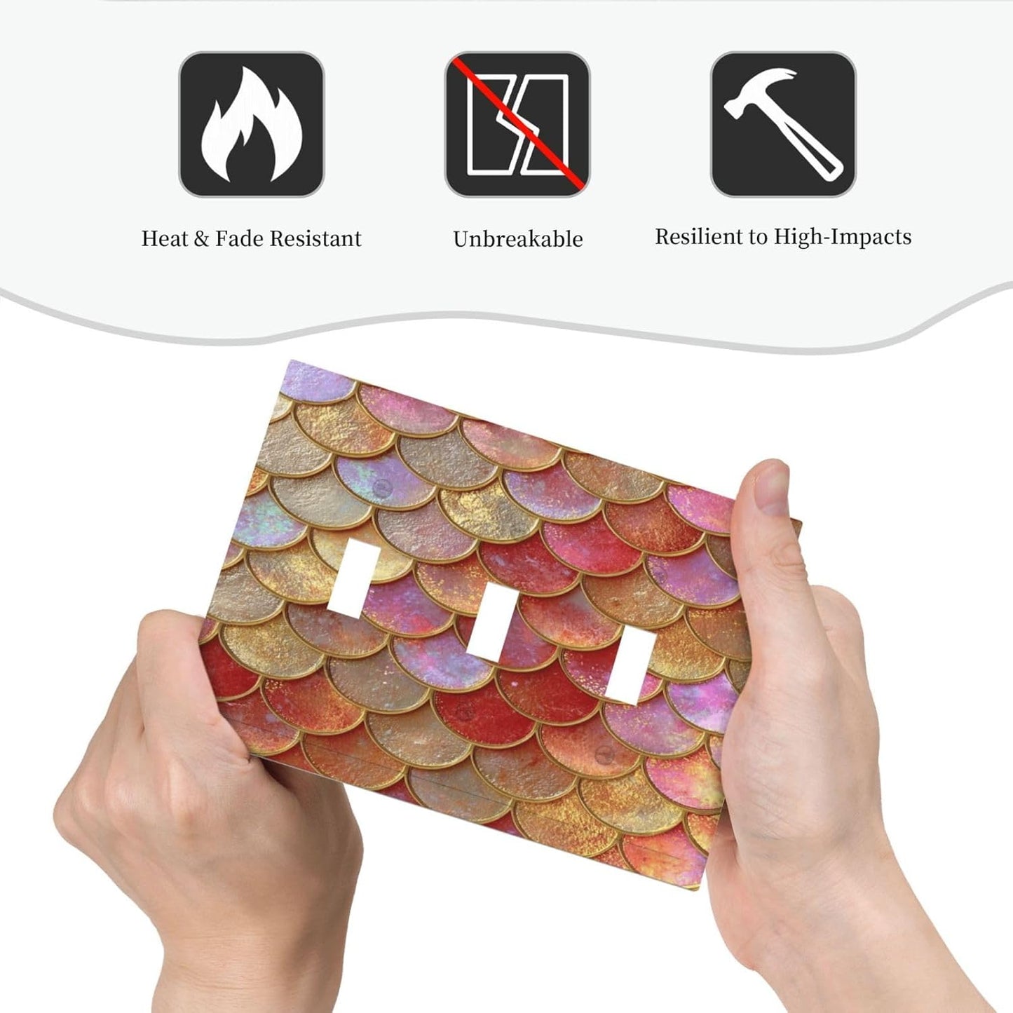 Mermaid Glitter Scale Rainbow Gold Fish Scales Decorative Switch Plates 3 Gang Wall Plate Triple Toggle Light Switch Cover Faceplate Electrical Wall Panels for Bed Room Home Decor
