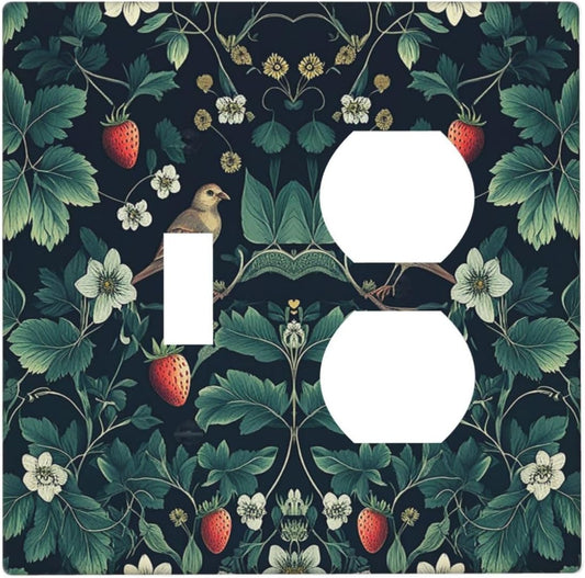 Wallplates Strawberry Birds Flowers Plant Morris Floral 1 Toggle 1 Duplex Switch Plate Electrical GFCI Faceplate Decorative Light Switch Covers for Bedroom Farmhouse Decor