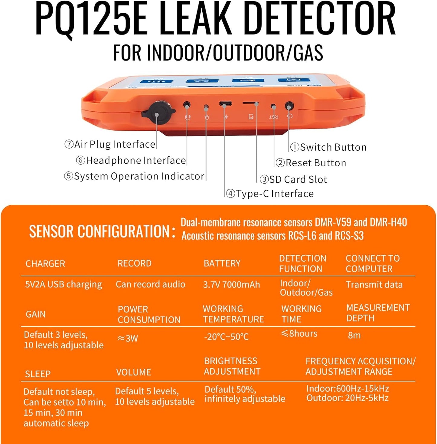 PQWT Underground Water Leak Detectors PQ125E All Scenario and Gas Wall Pipe Water Leakage Detection with Touchscreen Earphone and Carrying Case Multi Sensor Acoustic Pipeline Sound Intensifier