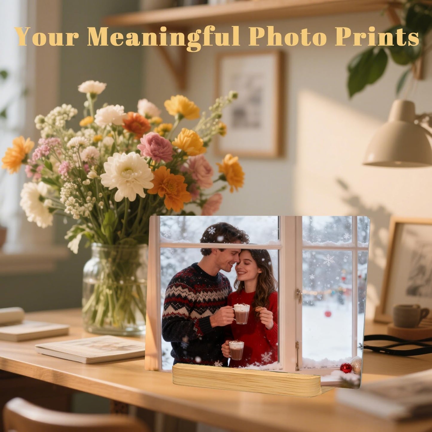 Custom Metal Photo Prints，Personalized Your Own Picture Frame, Customize Photo Prints with Wooden Base，Personalized Metal Picture Gift for Lovers，Family，Boyfriend，Friends