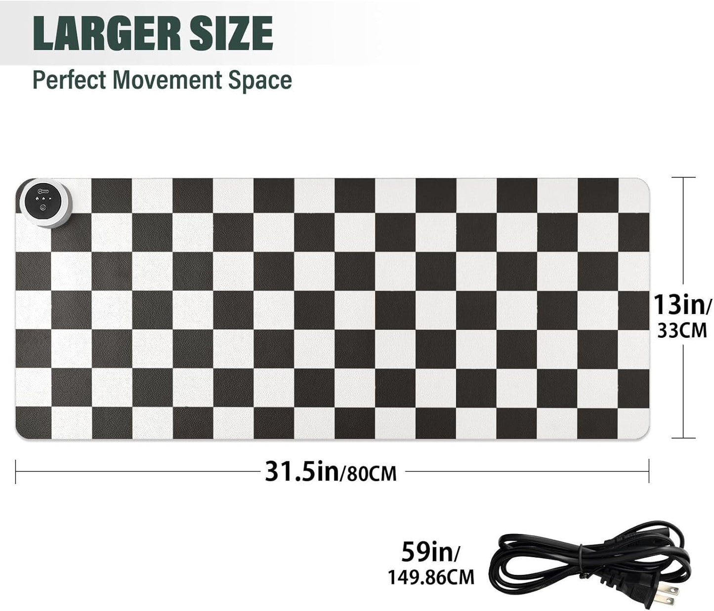 Checkered Black and White Heated Desk Pad Mouse Pad 31.5x13 Inch PU Leather Desk Mat with 3 Heat Levels Large Mouse Gaming Computer Laptop Mat