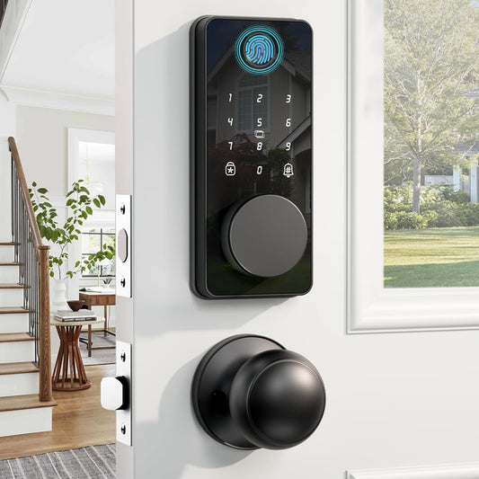 Keyless Entry Door Lock with 2 Knobs, Biquole Fingerprint Keypad Deadbolt, Smart Deadbolt for Front Door Lock Set, Auto Lock, One-time Codes, Easy to Install, App Control